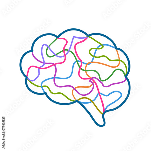 The colorful human brain with neural bonds is drawn by hand - stock vector