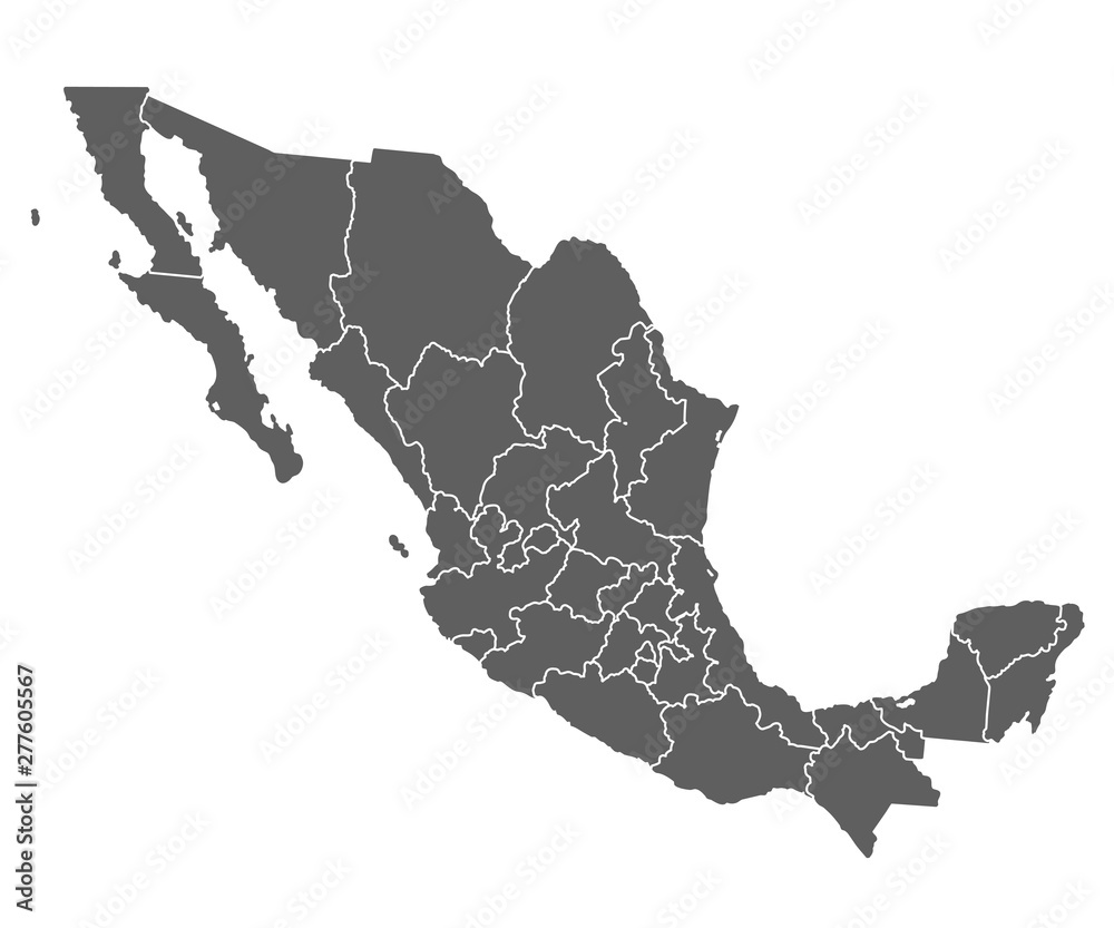 Mexico map with borders of the states – stock vector Stock Vector ...