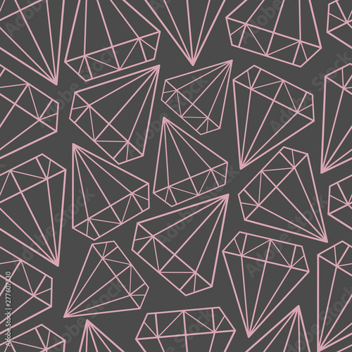Vector seamless pattern with contours of diamonds gems crystals. Scandinavian design