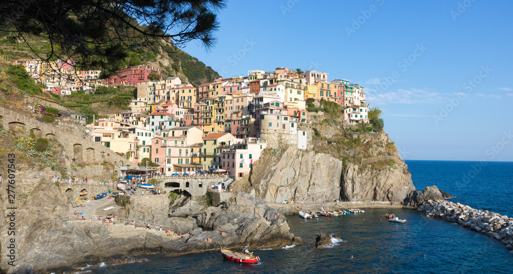 View of Manarola in the Cinque Terre, a coastal area within Liguria, in the northwest of Italy.