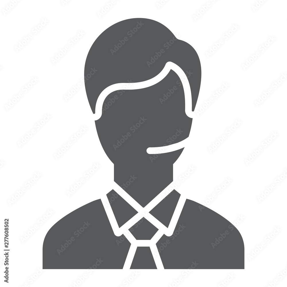Support man glyph icon, call and communication, consultation sign, vector graphics, a solid pattern on a white background.
