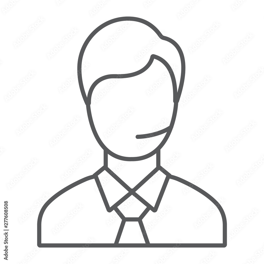 Support man thin line icon, call and communication, consultation sign, vector graphics, a linear pattern on a white background.