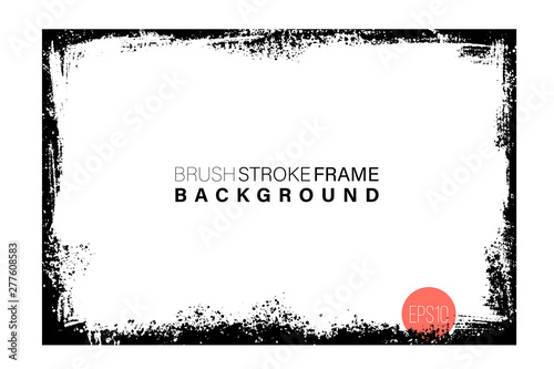Hand drawn grunge frame rectangular shape. Black paint strokes as graphic resources. Ink brush painted backdrop with copy space.