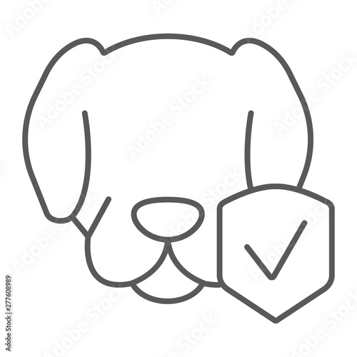 Animal insurance thin line icon, protection and pets, dog protect sign, vector graphics, a linear pattern on a white background.