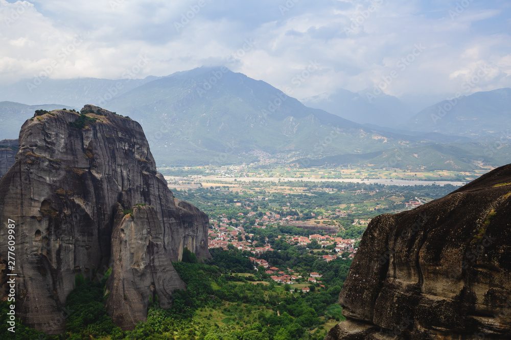 Landscape of Meteora Greece. High rock formations. Big stones. UNESCO heritage Landscape of Meteora Greece. High rock formations. Big stones. UNESCO heritage