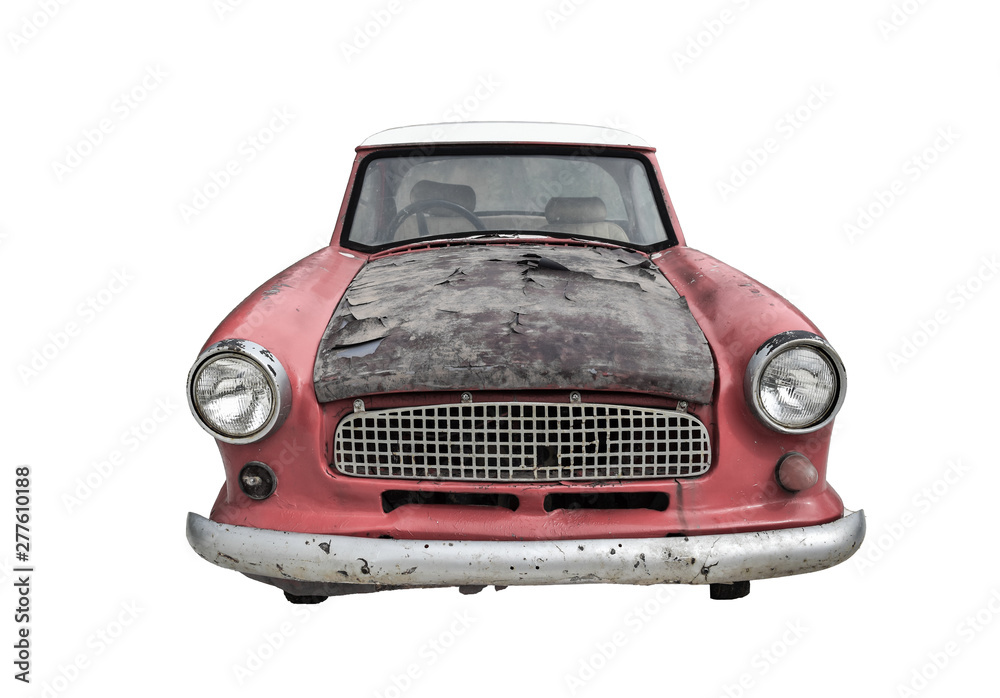 Old car red in 60s style isolated on a white background. with clipping path. Old car red in 60s style isolated on a white background. with clipping path.