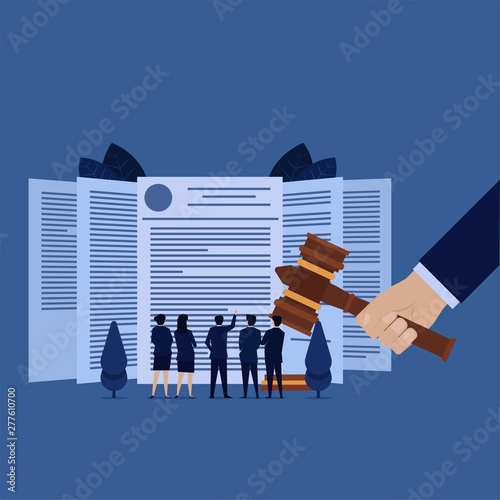Business team see law agreement for product copyright service.
