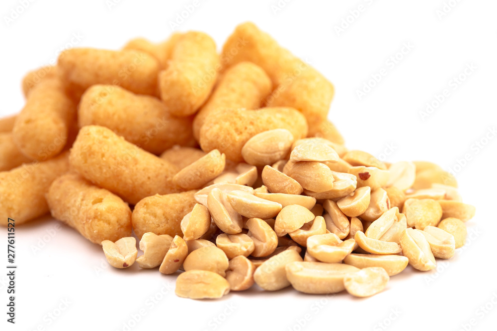 Pile of Peanut Butter Puffs Isolated on a White Background Pile of Peanut Butter Puffs Isolated on a White Background