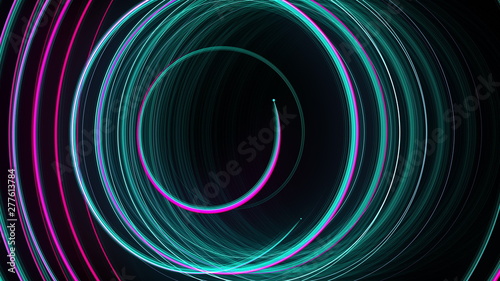 Abstract spiral rotating glow lines, computer generated background, 3D rendering background.