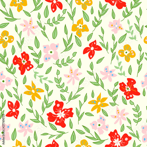 Colorful seamless vector pattern with leaves and florals editable and separable