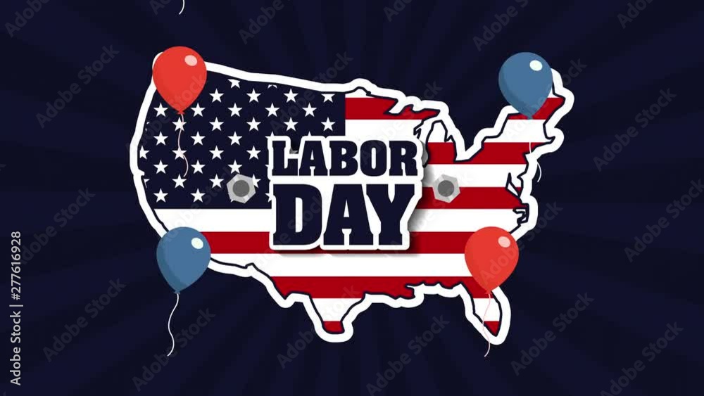 labor day card with USA flag and map