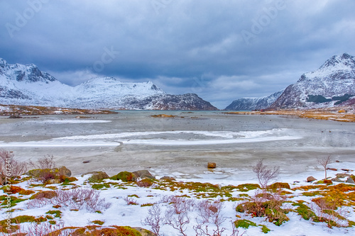 Amazing Scenery of Lofoten Islands in Norway at Early spring Time. photo