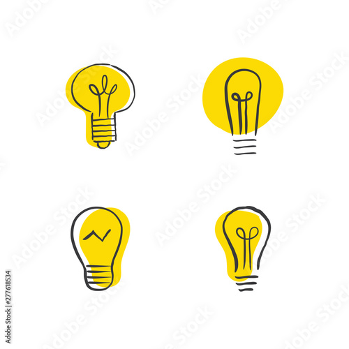 Hand drawn light bulbs, idea icons doodle collection