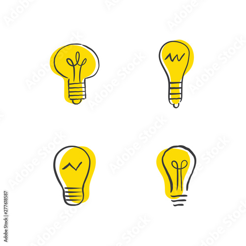 Hand drawn light bulbs, idea icons doodle collection