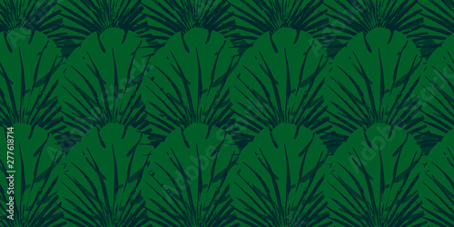  Tropical green monstera seamless vector pattern background. Exotic wallpaper