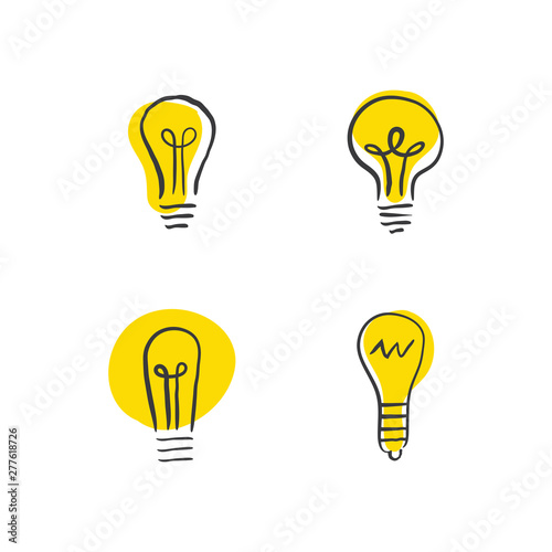 Hand drawn light bulbs, idea icons doodle collection