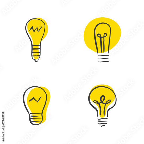 Hand drawn light bulbs, idea icons doodle collection