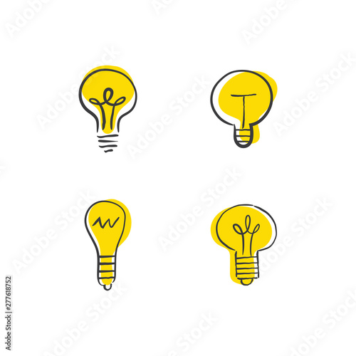 Hand drawn light bulbs, idea icons doodle collection