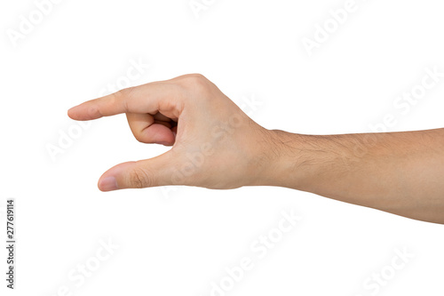 Man hand holding isolated on white background with clipping path.