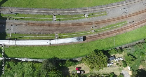 aerial view of a moving train