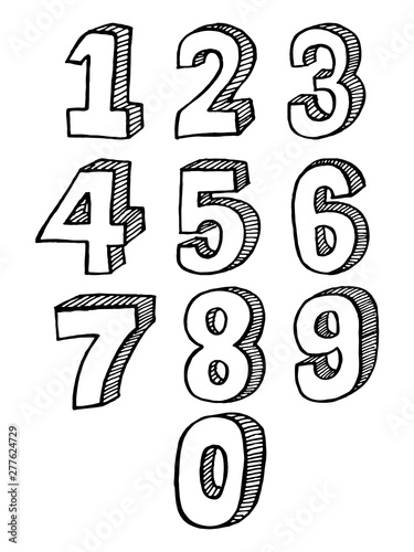 Hand-drawn 3D numbers. the doodle numbers for children's themes