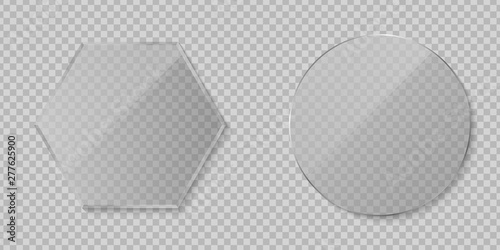 Set of transparent clear glass isolated on transparent background . Diamond and round glass. Graphic elements for your design. Vector illustration