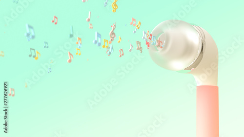 Musical notes bursts from pink earphone
