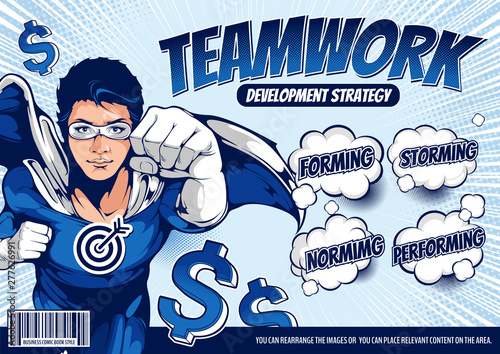 Superhero business comic cover template background, flyer brochure speech bubbles, doodle art, Vector illustration, you can place relevant content on the area.