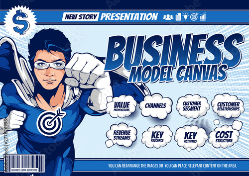Superhero business comic cover template background, flyer brochure speech bubbles, doodle art, Vector illustration, you can place relevant content on the area.