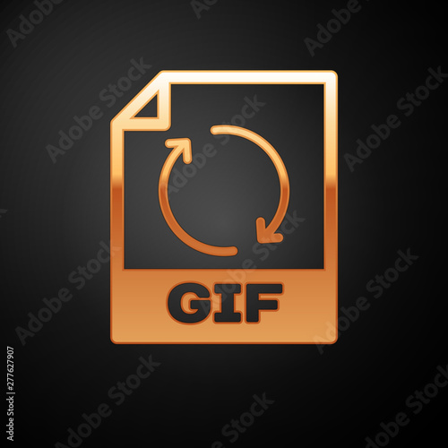 Gold GIF file document icon. Download gif button icon isolated on black background. GIF file symbol. Vector Illustration
