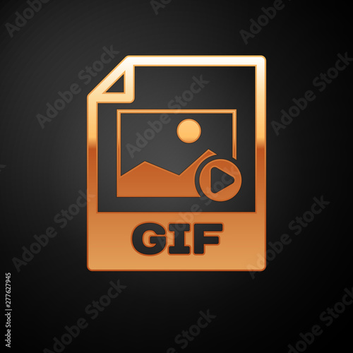 Gold GIF file document icon. Download gif button icon isolated on black background. GIF file symbol. Vector Illustration
