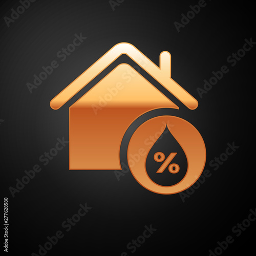 Gold House humidity icon isolated on black background. Weather and meteorology, thermometer symbol. Vector Illustration