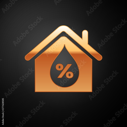 Gold House humidity icon isolated on black background. Weather and meteorology, thermometer symbol. Vector Illustration