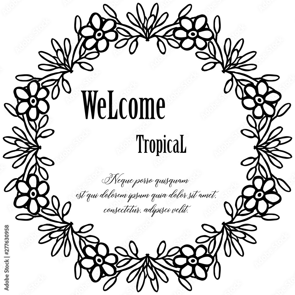 Written welcome tropical, pattern frame with drawing flower. Vector