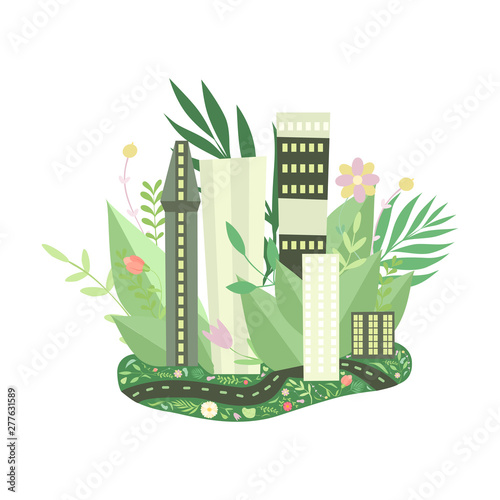 Eco Friendly Green City and Urban Landscape, Environmental Protection, Ecology Concept Vector Illustration