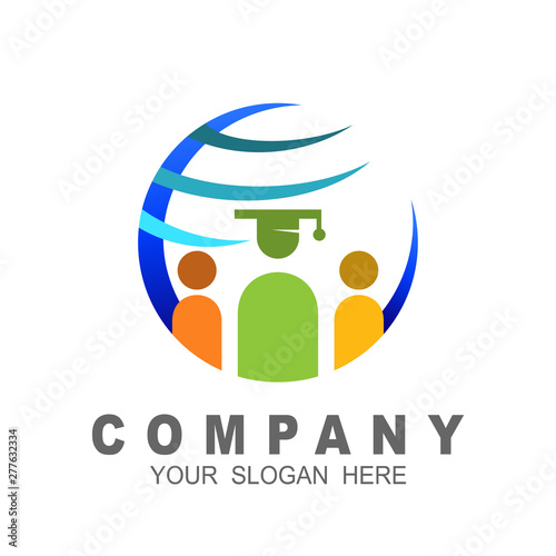 education logo template, globe and student logo illustration