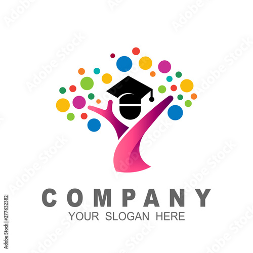 student and tree logo design template, clean vector, colorful leaf icon