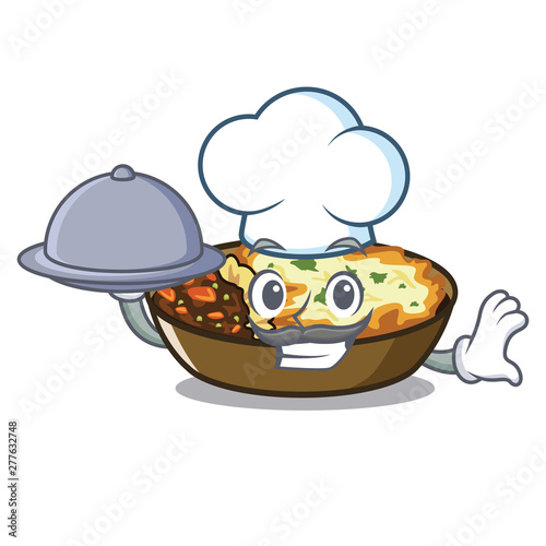 Chef with food gratin in the a mascot shape