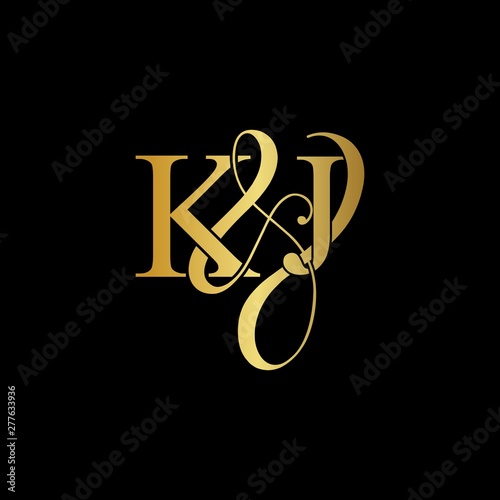 K & J KJ logo initial vector mark. Initial letter K & J KJ luxury art vector mark logo, gold color on black background. photo