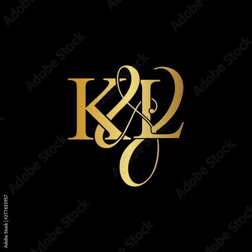 K & L KL logo initial vector mark. Initial letter K & L KL luxury art vector mark logo, gold color on black background.