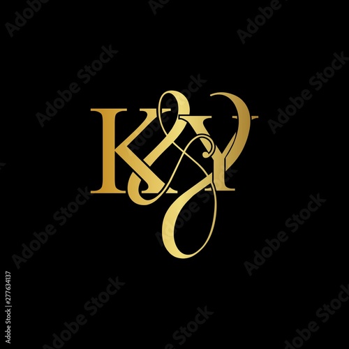 K & Y KY logo initial vector mark. Initial letter K & Y KY luxury art vector mark logo, gold color on black background.