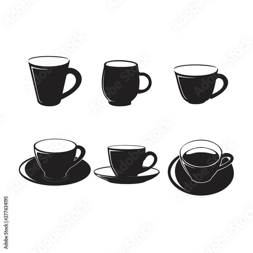 black coffee cup set for wine or beer or tea or milk or coffee for cafe or restaurant or bar or pub illustrations logo symbol silhouette