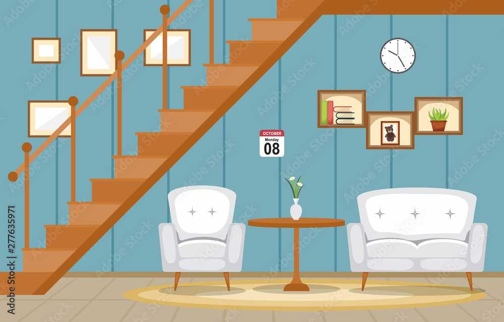 Modern Living Room Family House Interior Furniture Vector Illustration Modern Living Room Family House Interior Furniture Vector Illustration
