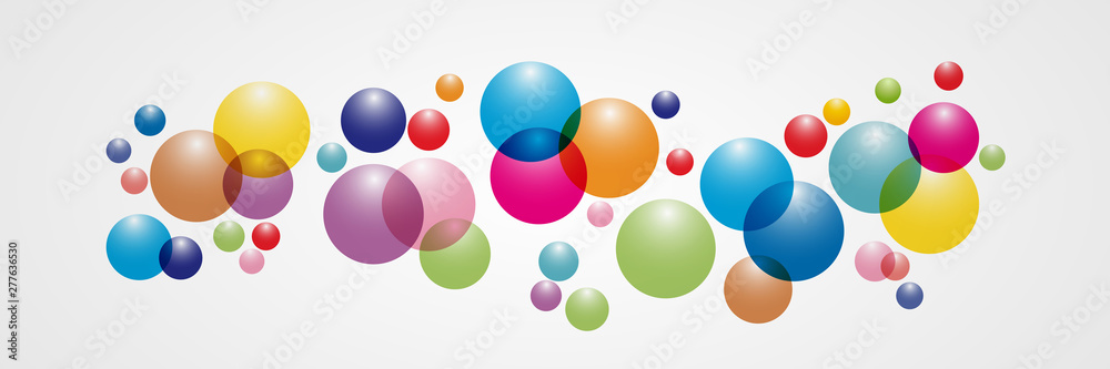 Flowing multicolored spheres. Vector illustration. Abstract background with 3d geometric shapes. Modern cover design. Ads banner or brochure template.
