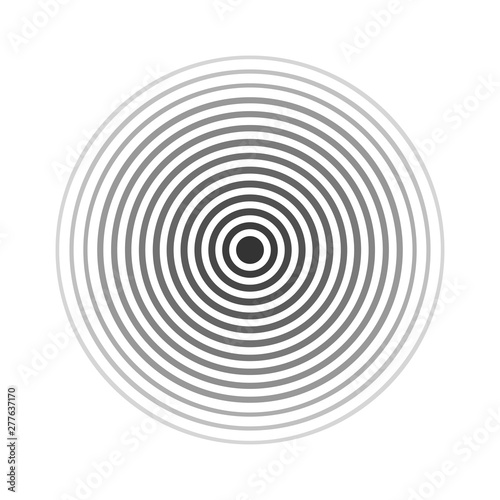 Black rings sound wave and line in a circle. Sound wave wallpaper. Radio station signal. Circle spin vector background. 