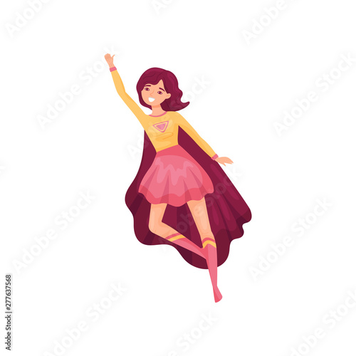 Woman superhero in a pink skirt. Vector illustration on white background.