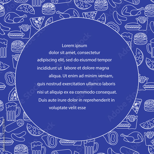 Beer, different types of food and fast food.