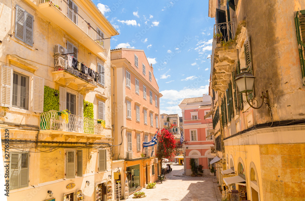 corfu city centers houses windows architecture spring colors greece