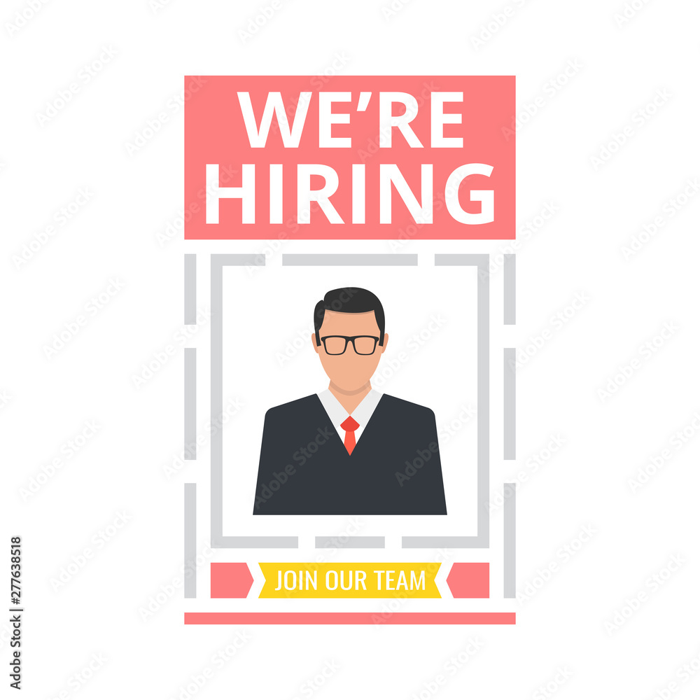 We are hiring poster or banner design. Job vacancy advertisement concept. User icon. Vector illustration. We are hiring poster or banner design. Job vacancy advertisement concept. User icon. Vector illustration.
