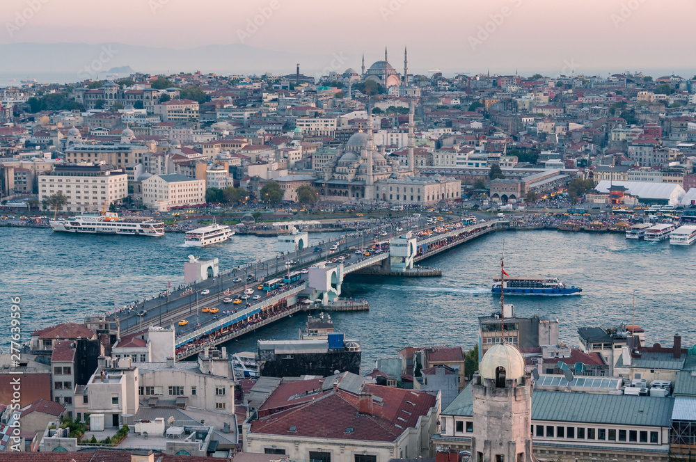 Aerial view of Istanbul historic centre and Galata bridge